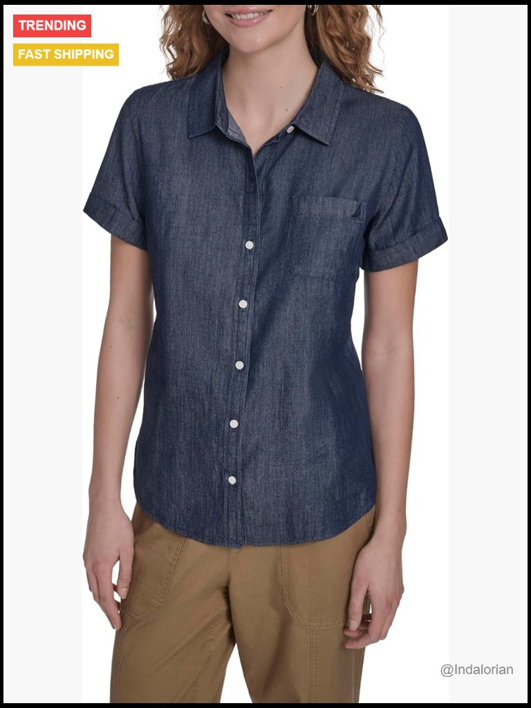 Button Front Short Sleeve Camp Shirt - Cotton Viscose Blend
